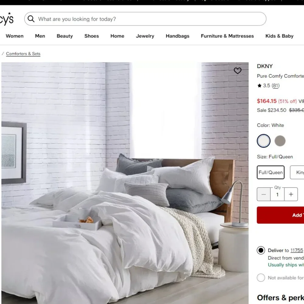 DKNY Donna Karan Pure Comfy FULL / QUEEN Duvet **Cover ONLY** NO SHAMS White
